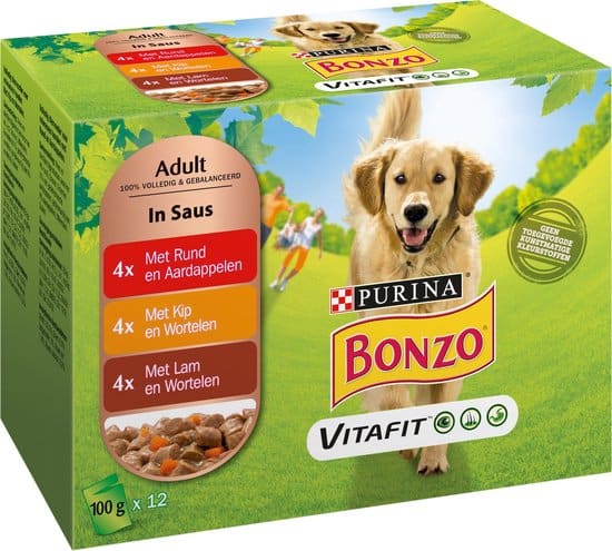 bonzo vitafit multipack rund kip en lam 4 stuks van 12 x 100 gram
